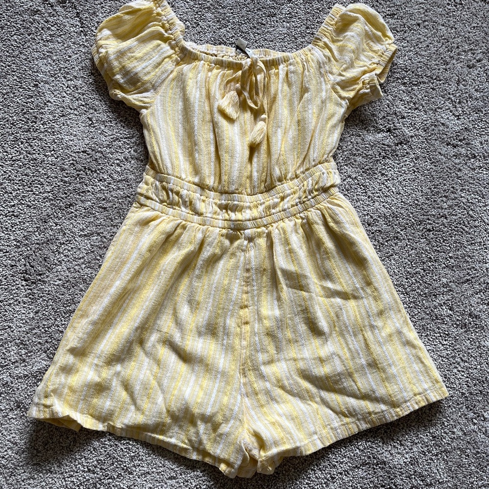 Women's American Eagle yellow & white striped romper